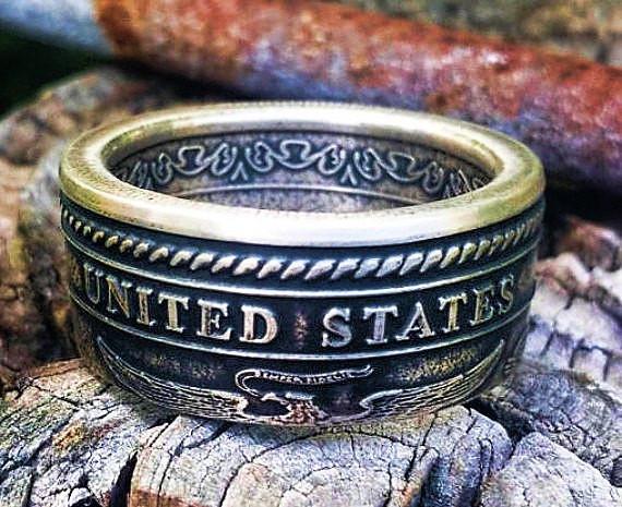 Semper Fidelis U.S. Marine Corps Silver Coin Ring image 0