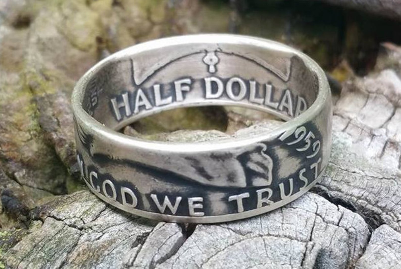In God We Trust Half Dollar Coin Ring | Custom Jewelry Made from 999 Silver Coin image 0