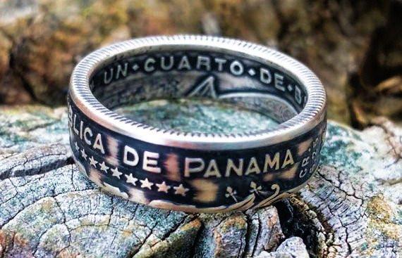 Panama Silver Quarter Balboa Coin Ring image 0