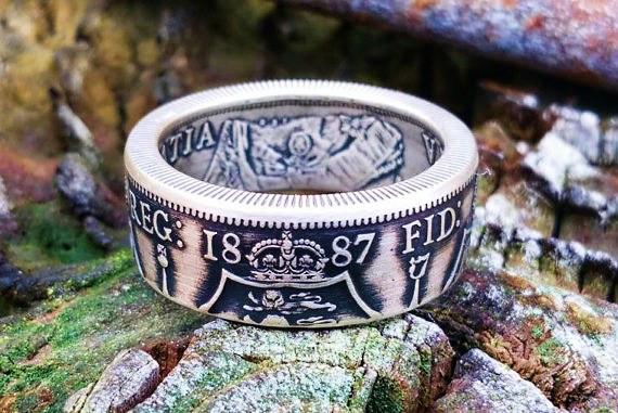 Victoria Sterling Silver British Florin Coin Ring image 0